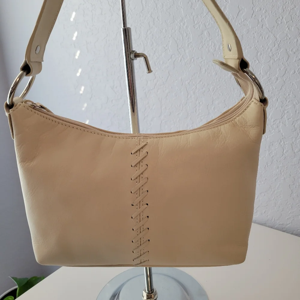 CHAPS VINTAGE CREAM LEATHER BRAIDED SMALL HOBO BAG